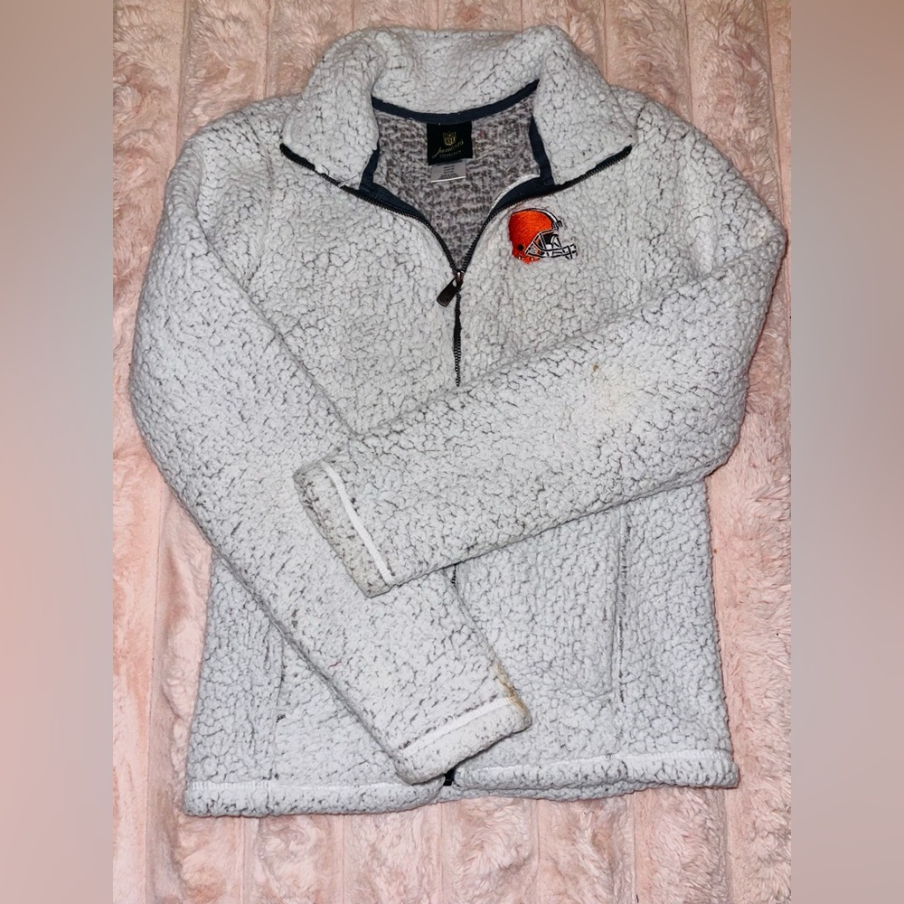 🤎🧡 NFL Cleveland Browns | White and Gray Sherpa Zip Up Jacket